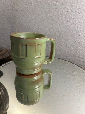 Green Ceramic Mug with Handle - Home Dining Vintage Frankoma cottage core